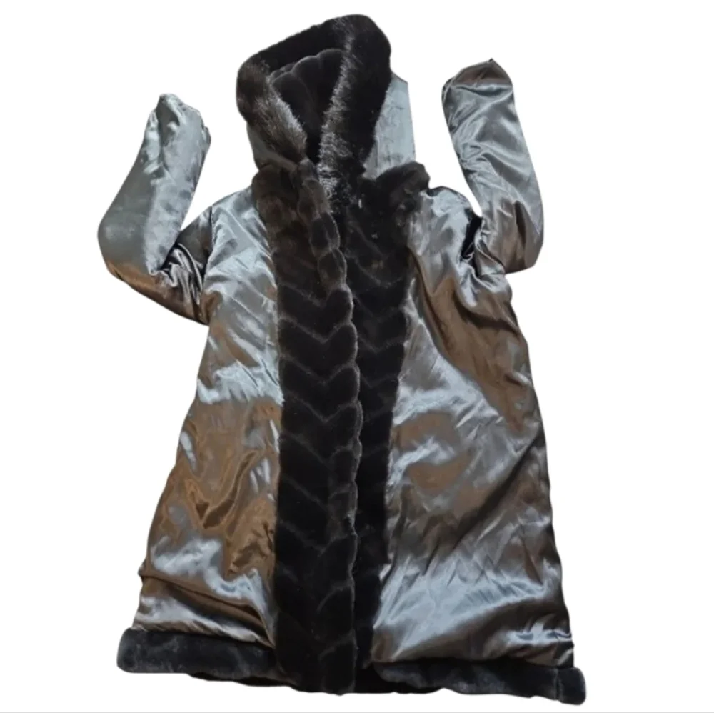 Gallery Hooded Black Faux Fur Jacket Sz L - Picture 14 of 16